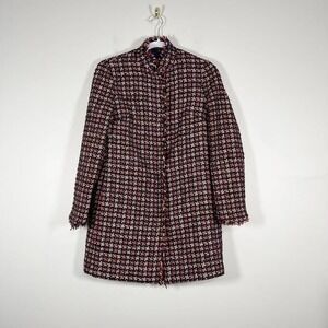 J McLaughlin Walden Tweed Coat Womens XS Houndstooth Gold Blue Red Preppy